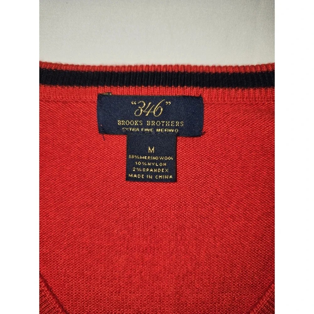 Brooks Brothers V-Neck Sweater Mens Medium Red Merino Wool Stretch Knit Pullover